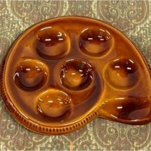 SET of 6 Vintage Brown Majolica Ceramic Escargot Plates